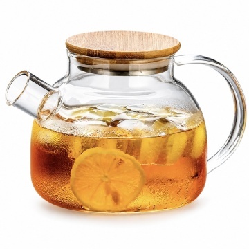 Ceainic Pufo din sticla cu capac din bambus, 1L- ideal pentru ceai, infuzii si servire eleganta