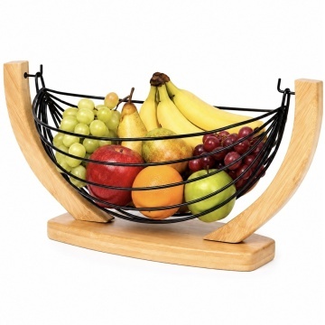 Cos pentru fructe Pufo din bambus, suport decorativ metalic pentru fructe si legume, 32 cm- design elegant
