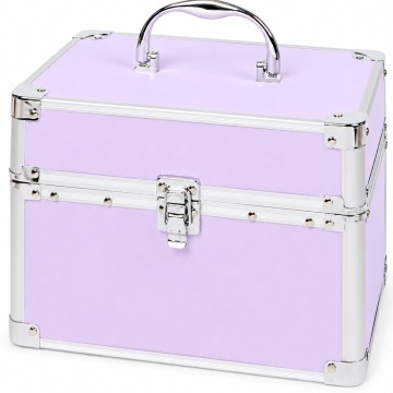 Geanta trusa Pufo Glow pentru machiaj cu sertare, pentru produse si accesorii make-up, mov