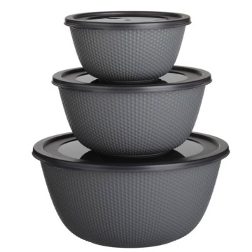 Set 3 Caserole Rotunde Cu Capac, Rezistente Pentru Cuptorul cu Microunde, Capacitate 500/1000/2000 ml, Gri