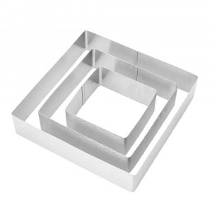 Set 3 forme metalice patrate Pufo Cake pentru blat de tort, prajituri, argintiu- rezistente si usor de utilizat