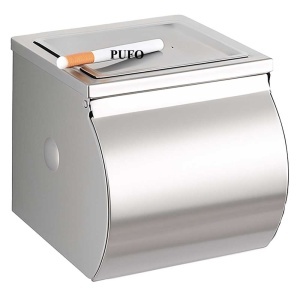 Suport hartie igienica Pufo din aluminiu pentru baie– dispenser elegant cu capac, montaj pe perete, 13 cm, argintiu