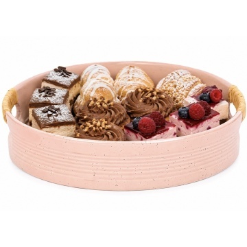 Tava decorativa rotunda ceramica Pufo Pinky cu manere pentru servire, roz, 20 cm