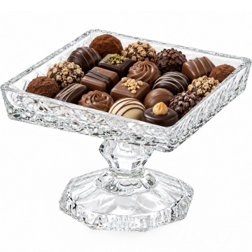 Bomboniera Pufo Bonbon din sticla cu picior, suport elegant pentru lumanare, bomboane, prajituri si gustari, 10 cm