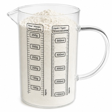 Cana gradata Pufo din sticla pentru masurare ingrediente, 500 ml, transparenta