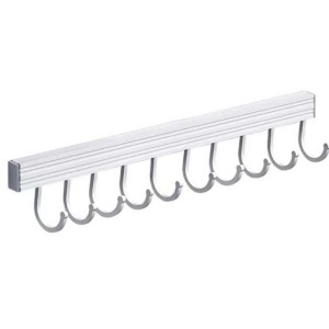 Cuier din aluminiu Pufo cu 10 carlige pentru bucatarie sau baie – Organizator pentru prosoape, ustensile si accesorii, montaj pe perete, 50 cm