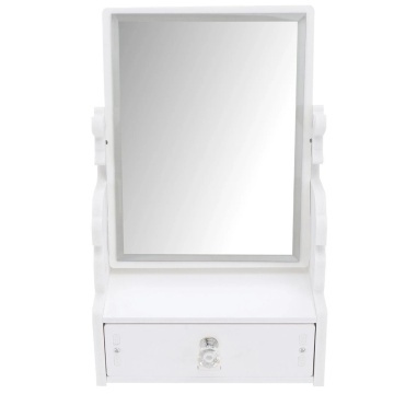 Oglinda de machiaj cu sertar pentru depozitare accesorii make-up, cosmetice si bijuterii, 28 x 16 cm, alb