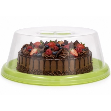 Platou rotund Pufo Cake cu capac transparent pentru servire torturi, prajituri, briose, Ø 30 cm, verde