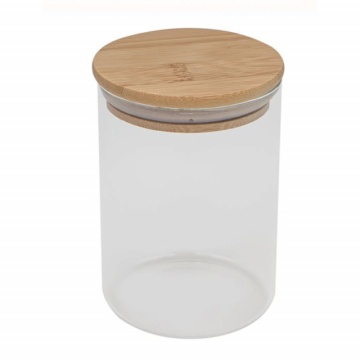 Recipient din sticla borosilicata Pufo Flavour pentru zahar, cafea, ceai sau condimente, cu capac ermetic din bambus, 800 ml