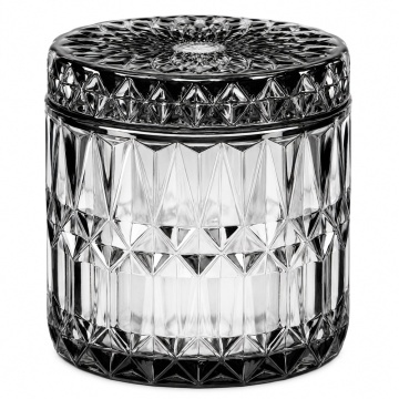 Recipient din sticla Pufo Luxury, cu capac, pentru bomboane, praline , dischete, accesorii si decorare, negru