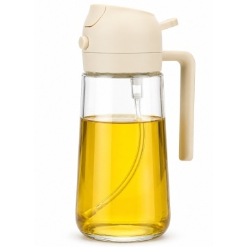 Recipient Pufo Splash din sticla pentru ulei si otet cu pulverizator, 420 ml, crem