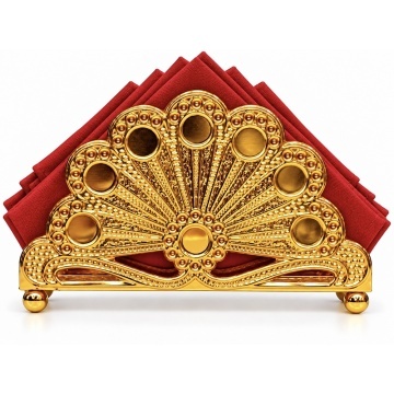 Suport decorativ metalic pentru servetele Pufo Ellegant Gold, 14 x 9 cm, auriu