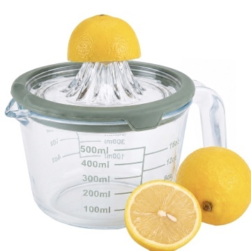 Cana gradata de masurare Pufo din sticla cu maner si storcator pentru citrice, 500 ml, transparent