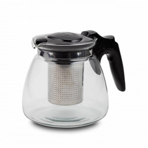 Ceainic din sticla Pufo cu filtru metalic, 900 ml, transparent- design elegant pentru infuzie perfecta de ceai