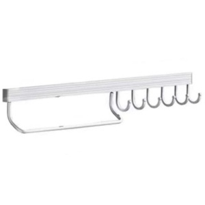 Cuier din aluminiu Pufo pentru bucatarie cu 8 carlige si suport prosop– Organizator ustensile, tacamuri si accesorii, montaj pe perete, 50 cm