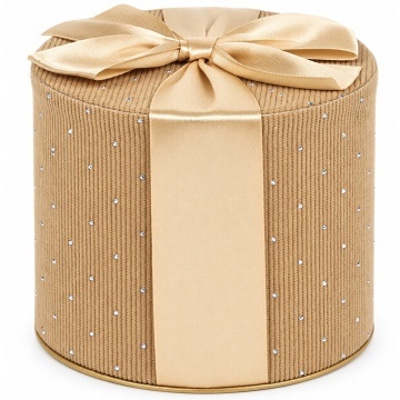 Cutie cadou rotunda eleganta cu capac si funda decorativa, 13 x 11 cm, cutie din carton pentru ambalarea bijuteriilor, cosmeticelor si cadourilor mici, ideala pentru Craciun, aniversari si ocazii speciale, maro
