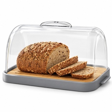 Cutie pentru paine din bambus cu capac transparent, 27.9 x 18 cm– recipient depozitare paine si produse de panificatie