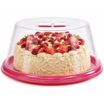 Platou rotund Pufo Cake cu capac transparent pentru servire torturi, prajituri, briose, Ø 30 cm, roz