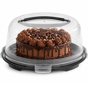 Platou rotund Pufo Cookies cu capac transparent pentru servire torturi, prajituri, briose, Ø 30 cm, gri