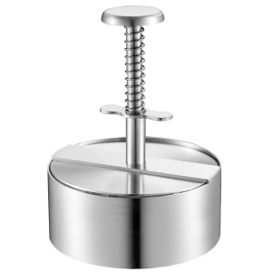 Presa cu maner Pufo pentru hamburger, chiftele, din otel inoxidabil, Ø 10 cm, argintiu