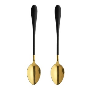 Set 2 lingurite Pufo Luxury pentru desert, fructe, servire ceai, otel, 18 cm, auriu/negru