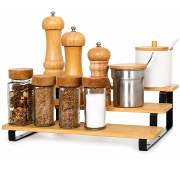 Suport condimente Pufo Bamboo din bambus, organizator pentru bucatarie, baie, birou, produse cosmetice, 3 nivele, 32 x 23 cm