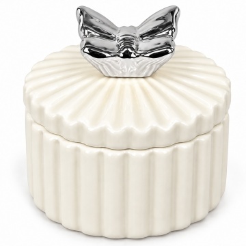 Bomboniera decorativa din ceramica cu capac, cutie pentru bijuterii, bomboane si accesorii, design elegant, 10.5 cm