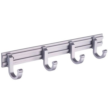 Cuier din aluminiu Pufo cu 4 carlige pentru bucatarie– Suport ustensile, prosoape si accesorii, montaj pe perete, 27 cm