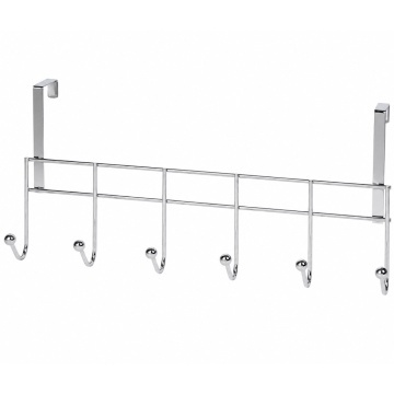 Cuier metalic Pufo pentru usa cu 6 carlige, 46 cm, argintiu- suport haine si accesorii fara gaurire