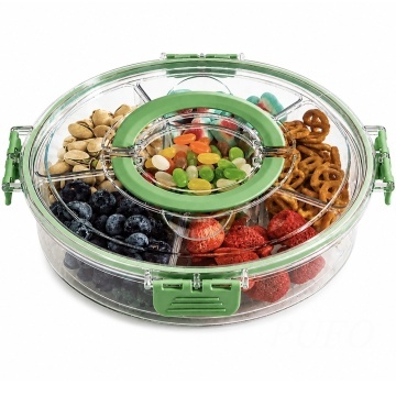 Cutie rotativa de depozitare pentru alimente Pufo Snack cu 6 compartimente pentru gustari, fructe, legume, verde