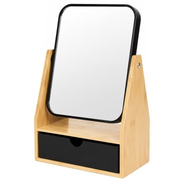 Oglindă cosmetică Pufo cu organizator pentru accesorii, ustensile make-up, depozitare produse cosmetice, design elegant pentru masa de toaleta, negru