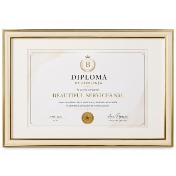 Rama foto decorativa Pufo pentru diploma, certificat, acte sau fotografie A4, design elegant negru cu auriu, 32 x 24 cm, auriu