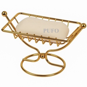 Savoniera metalica Pufo Goldie cu picior, 12 x 8.5 cm, auriu – accesoriu elegant si practic pentru baie