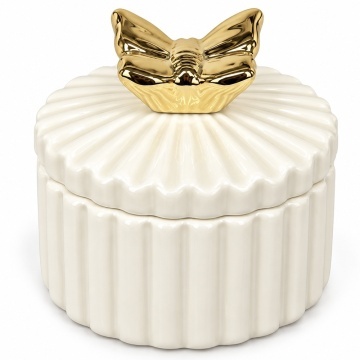 Bomboniera decorativa din ceramica cu capac, cutie pentru bijuterii, bomboane si accesorii, design elegant, 10.5 cm