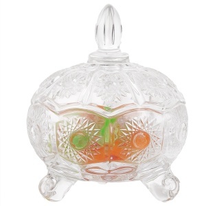 Bomboniera eleganta Pufo Luxury din sticla cu capac, 11 cm, transparent- design elegant