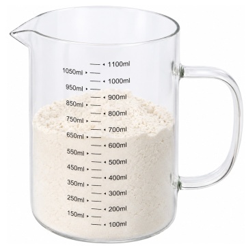 Cana gradata Pufo din sticla pentru masurare ingrediente, 1L, transparenta