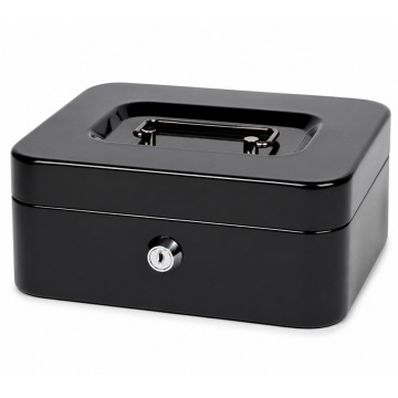 Cutie metalica Pufo Money, caseta de valori cu incuietoare si 2 cheite, compartimente interioare pentru bani, monede, bijuterii si obiecte mici, negru
