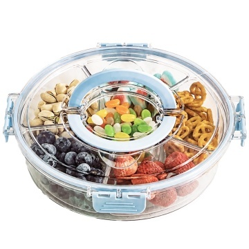 Cutie rotativa de depozitare pentru alimente Pufo Snack cu 6 compartimente pentru gustari, fructe, legume, albastru