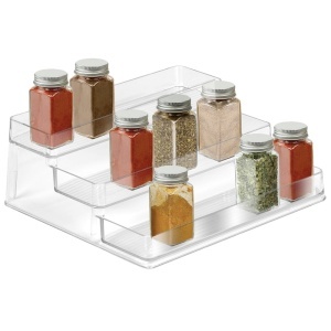 Etajera Pufo pentru prezentare si organizare condimente, in trepte, 3 niveluri, 25.5 x 23.5 cm, transparent