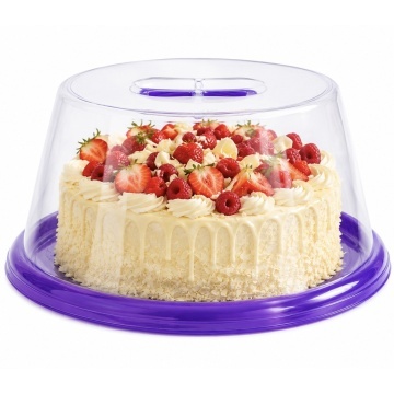 Platou rotund Pufo Cake cu capac transparent pentru servire torturi, prajituri, briose, Ø 30 cm, mov