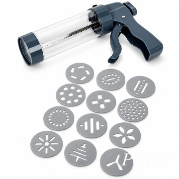 Presa pentru biscuiti si fursecuri, set 13 piese cu 12 discuri interschimbabile pentru forme si modele diferite, negru