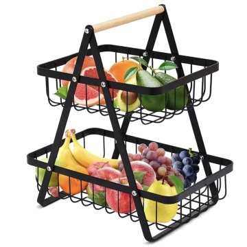 Raft tip etajera cu 2 nivele din metal si bambus, pentru prajituri, torturi, fructe, aperitive, 26 x 22 cm- elegant si practic