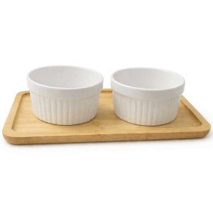 Set 2 boluri Pufo pentru aperitivre cu tava din bambus- ideal pentru servire si prezentare