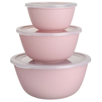 Set 3 Caserole Rotunde Cu Capac, Rezistente Pentru Cuptorul cu Microunde, Capacitate 500/1000/2000 ml, Roz