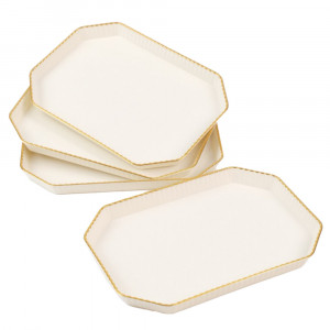 Set 4 tavi dreptunghiulare Pufo Gentle pentru servire aperitive, dulciuri, bomboane, 20 x 15 cm, alb