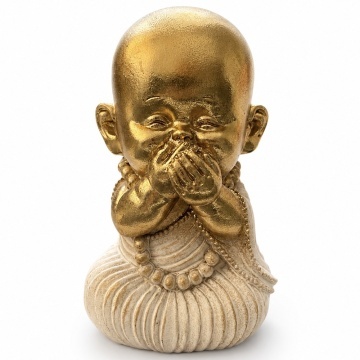Statueta Feng Shui Nu vorbesc, figurina decorativa Buddha pentru noroc, prosperitate, armonie si energie pozitiva, decor elegant pentru casa, birou sau cadou, 12 cm, auriu