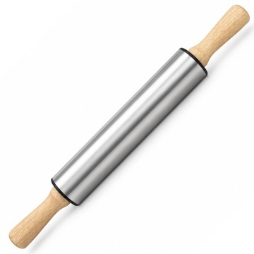 Sucitor pentru aluat Pufo Cookie cu manere din lemn, facalet metalic pentru intins si nivelat aluat, rola de bucatarie pentru prajituri, biscuiti, pizza, placinte, foi de tort, paste si produse de patiserie, 43 cm