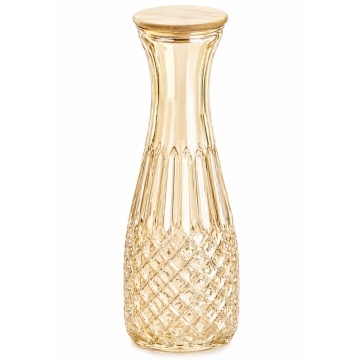 Carafa eleganta Pufo Line din sticla cu capac din bambus pentru apa, limonada sau suc, 1L