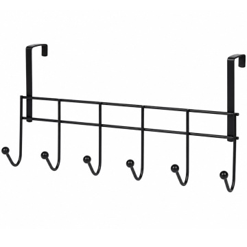 Cuier metalic Pufo pentru usa cu 6 carlige, 46 cm, negru- suport haine si accesorii fara gaurire
