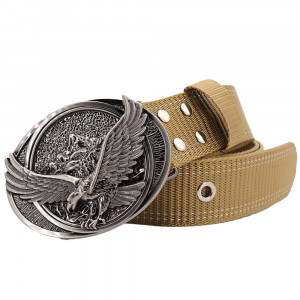 Curea Pufo Wild Eagle pentru barbati 3.8 x 123 cm, bej- stil aventurier, rezistenta si confortabila